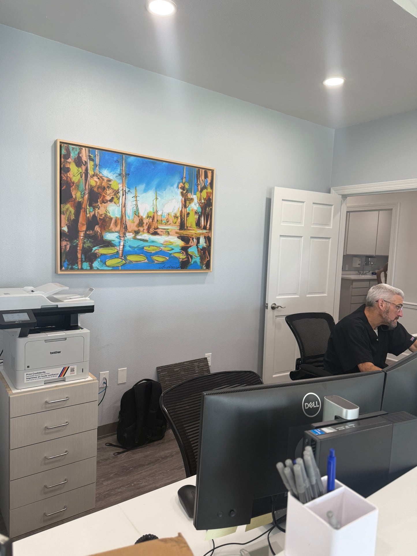 Blue Sky Bayou (32x 48") giclee on canvas with Natural Wood Floating Frame