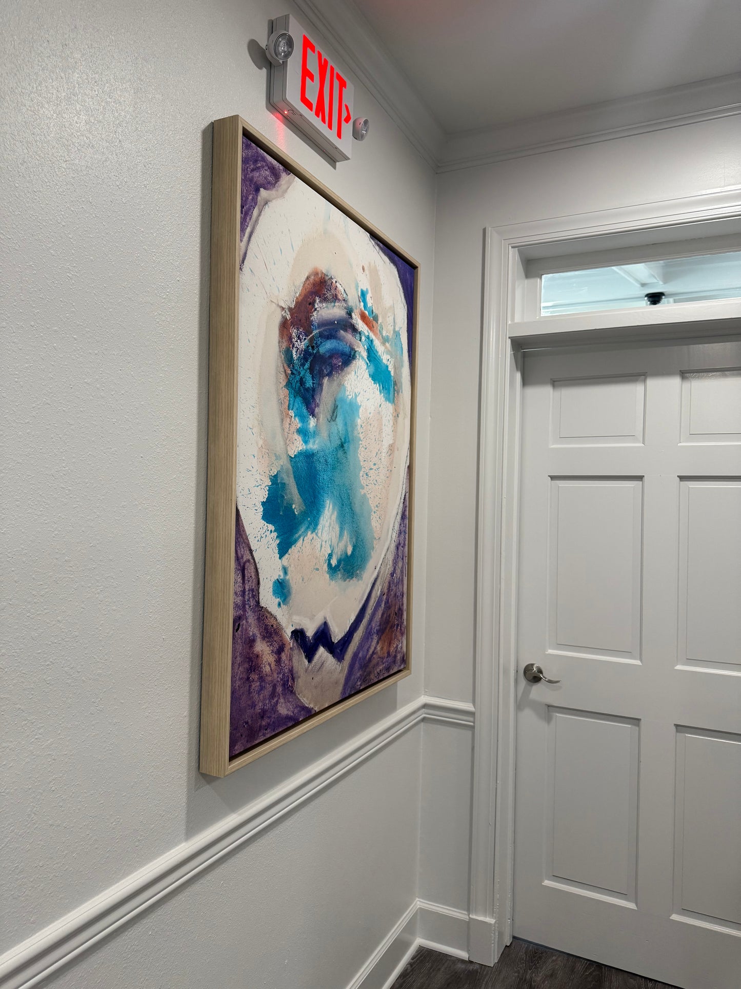 Oyster with Splash (36 x 48") giclee on canvas with Natural Wood Floating Frame