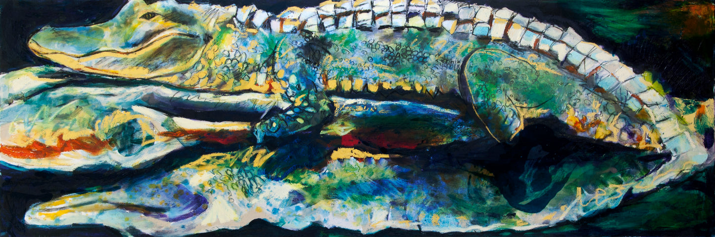 Gator Reflections (60x20”) Giclee on Canvas with Charcoal Floating Frame