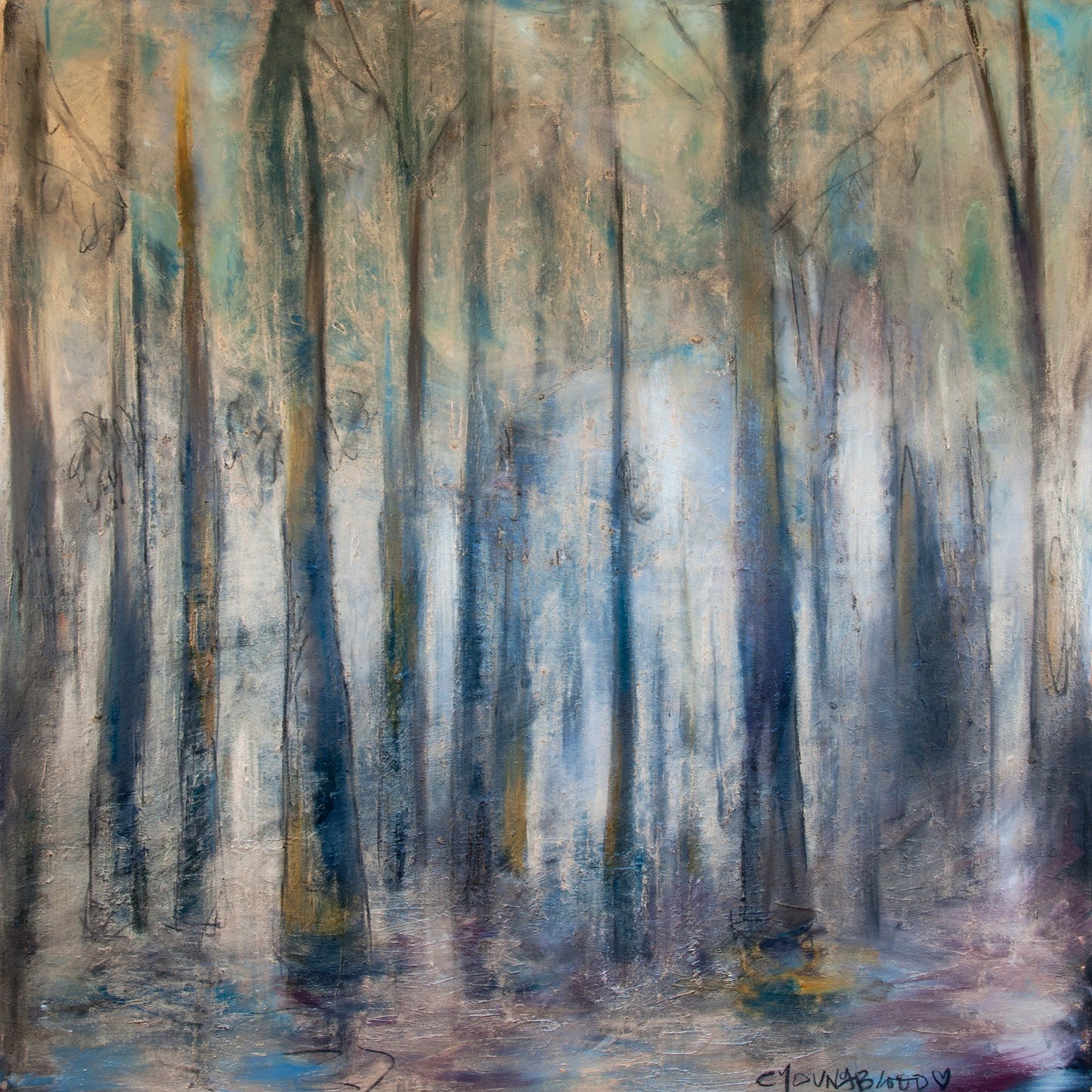 “Mysterious Cypress” (48x48”) Giclee printed canvas with champagne floating frame