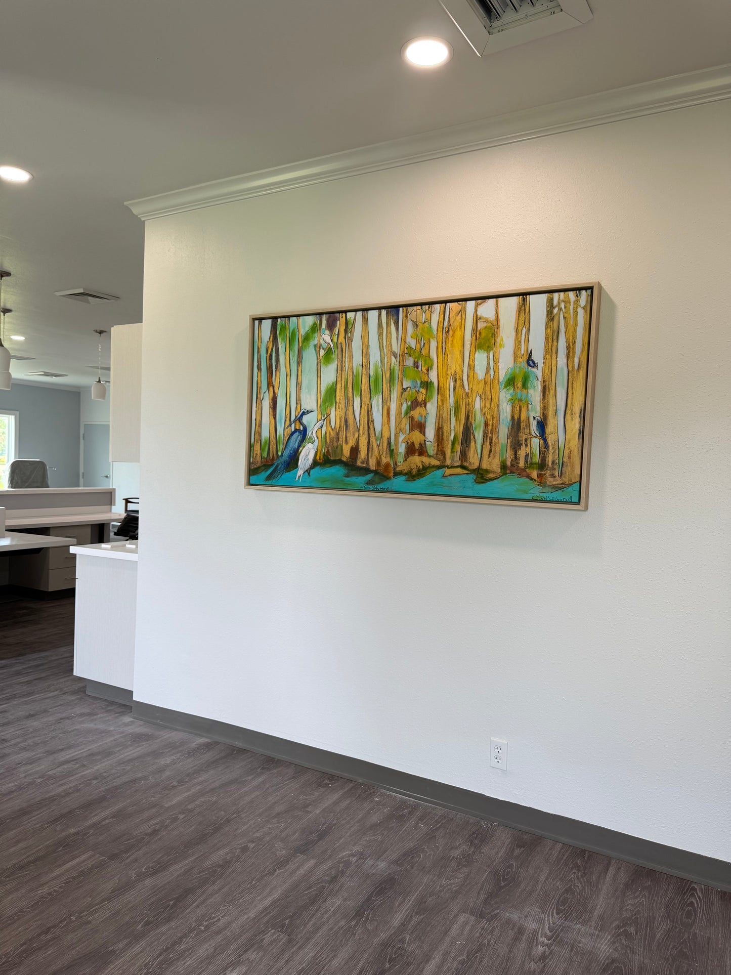 Golden Bayou with Love Birds Diptych (60 x 30") giclee on canvas with Gold Floating Frame