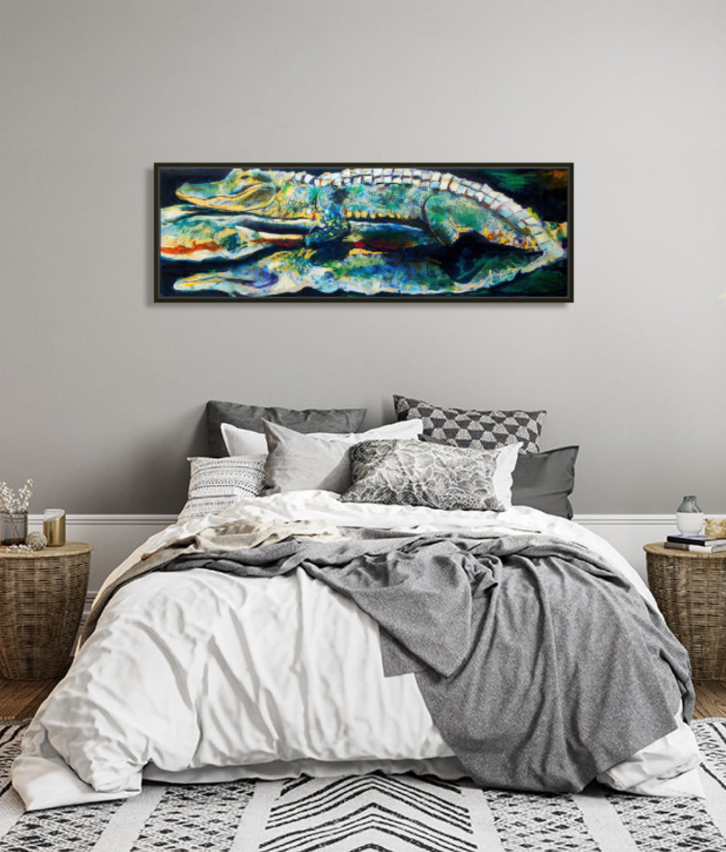 Gator Reflections (60x20”) Giclee on Canvas with Charcoal Floating Frame