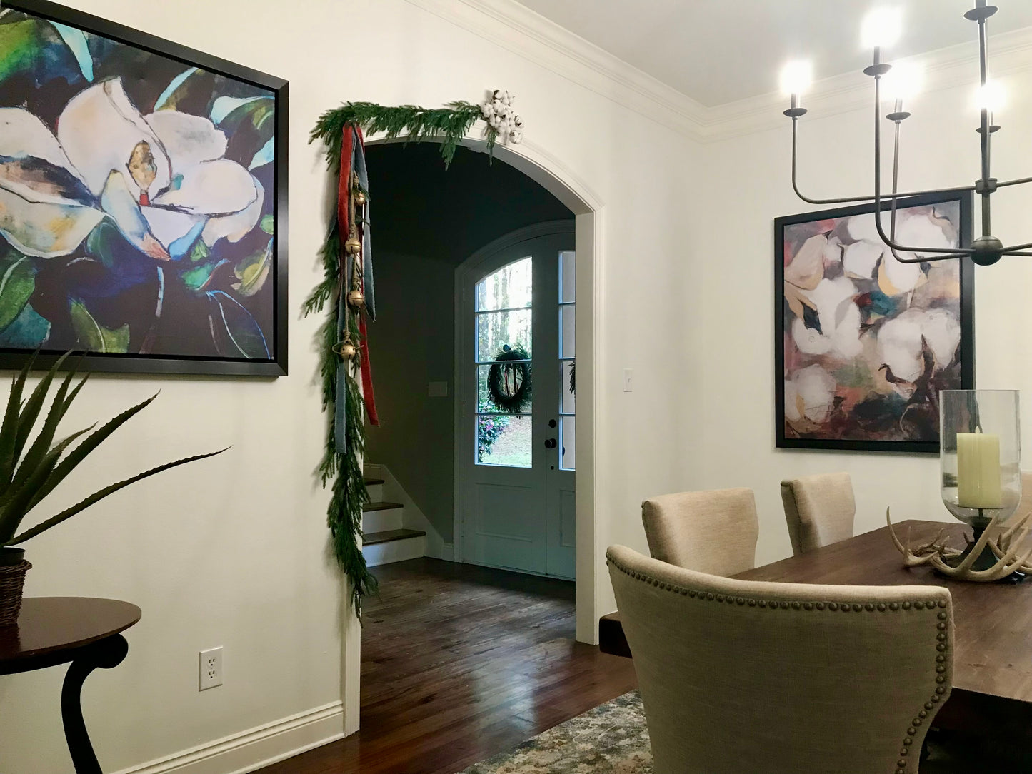 Teal Magnolia (36x36”) charcoal floating frame