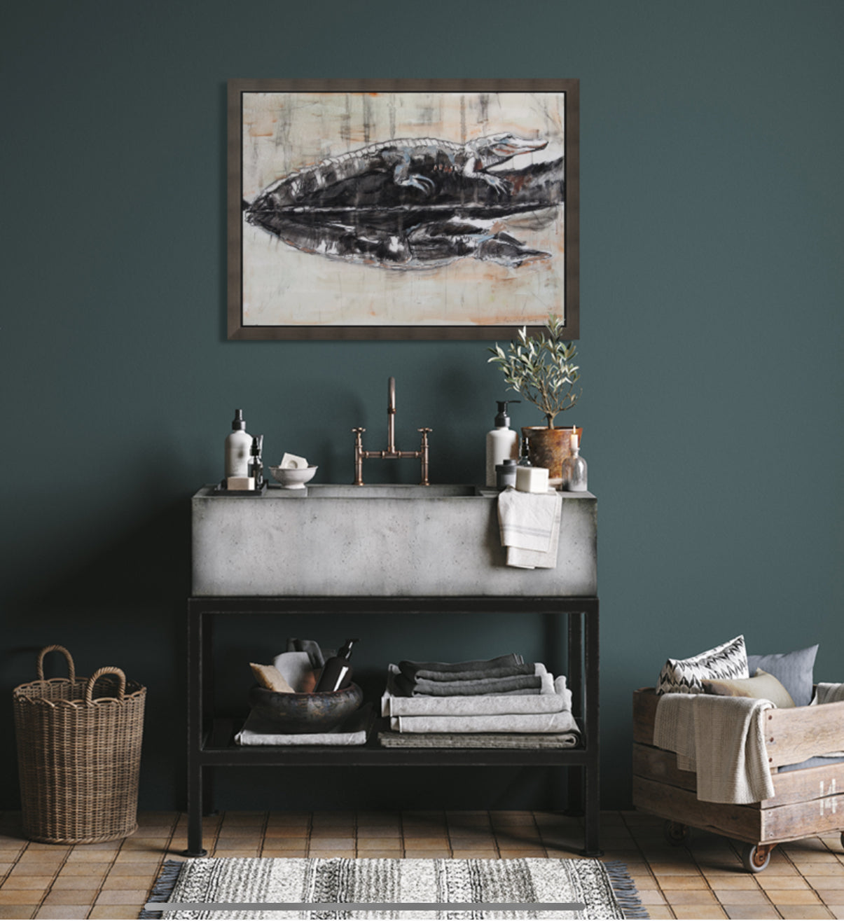 Warm Gator Study (42 x 31") giclee on canvas with Coal Floating Frame