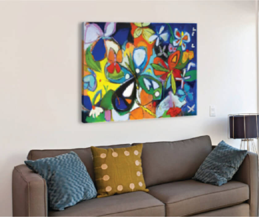 Bayou Butterflies (33x48”) with natural wood floating frame