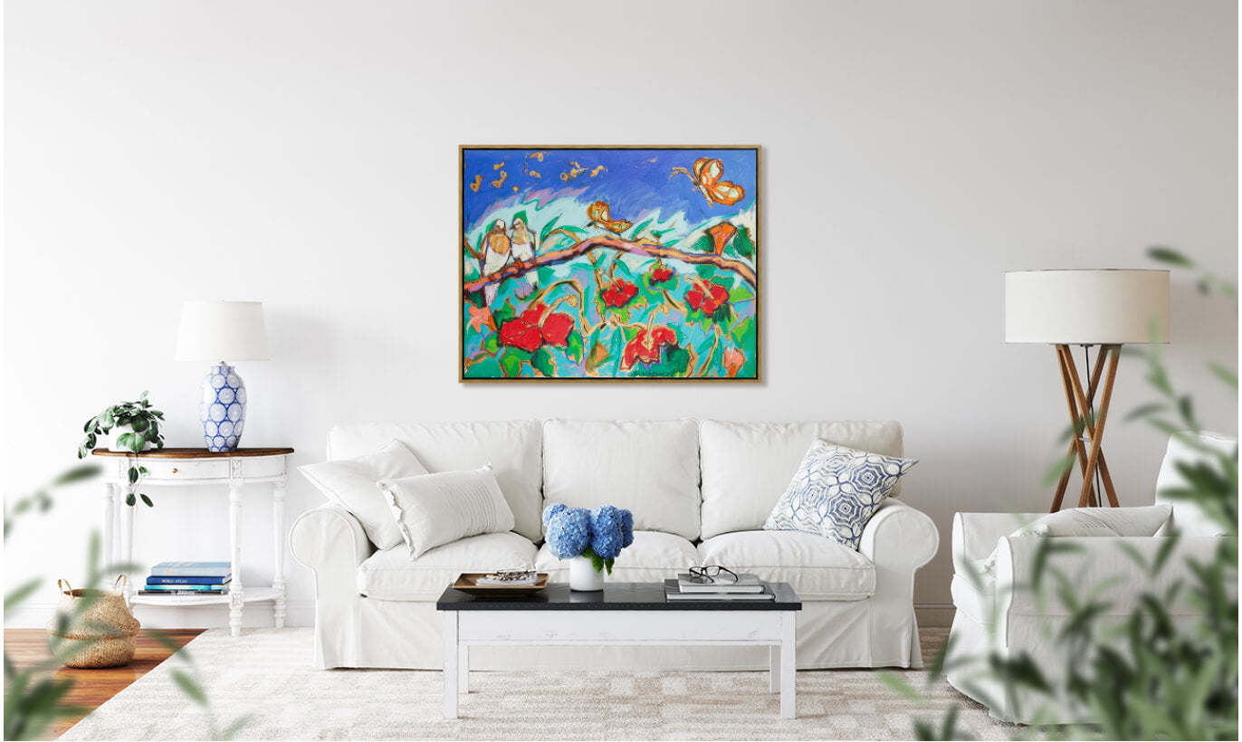 Doves at Twilight (33 x 42") giclee on canvas with Gold Floating Frame