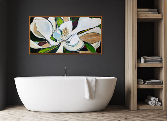 Horizontal Magnolia (55 x 29") giclee on canvas with Gold Floating Frame