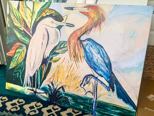 Herons Face to Face Giclee on Canvas