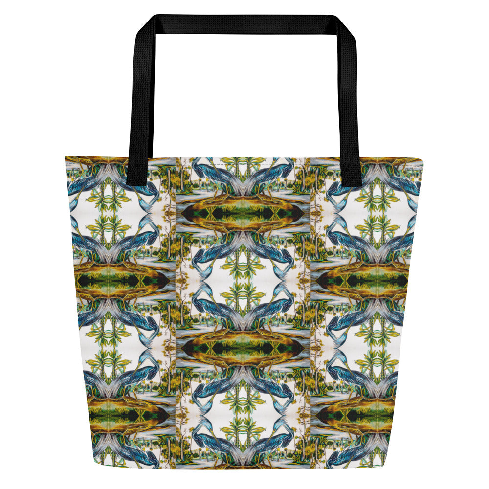 Blue Heron Reflections All-Over Print Large Tote Bag