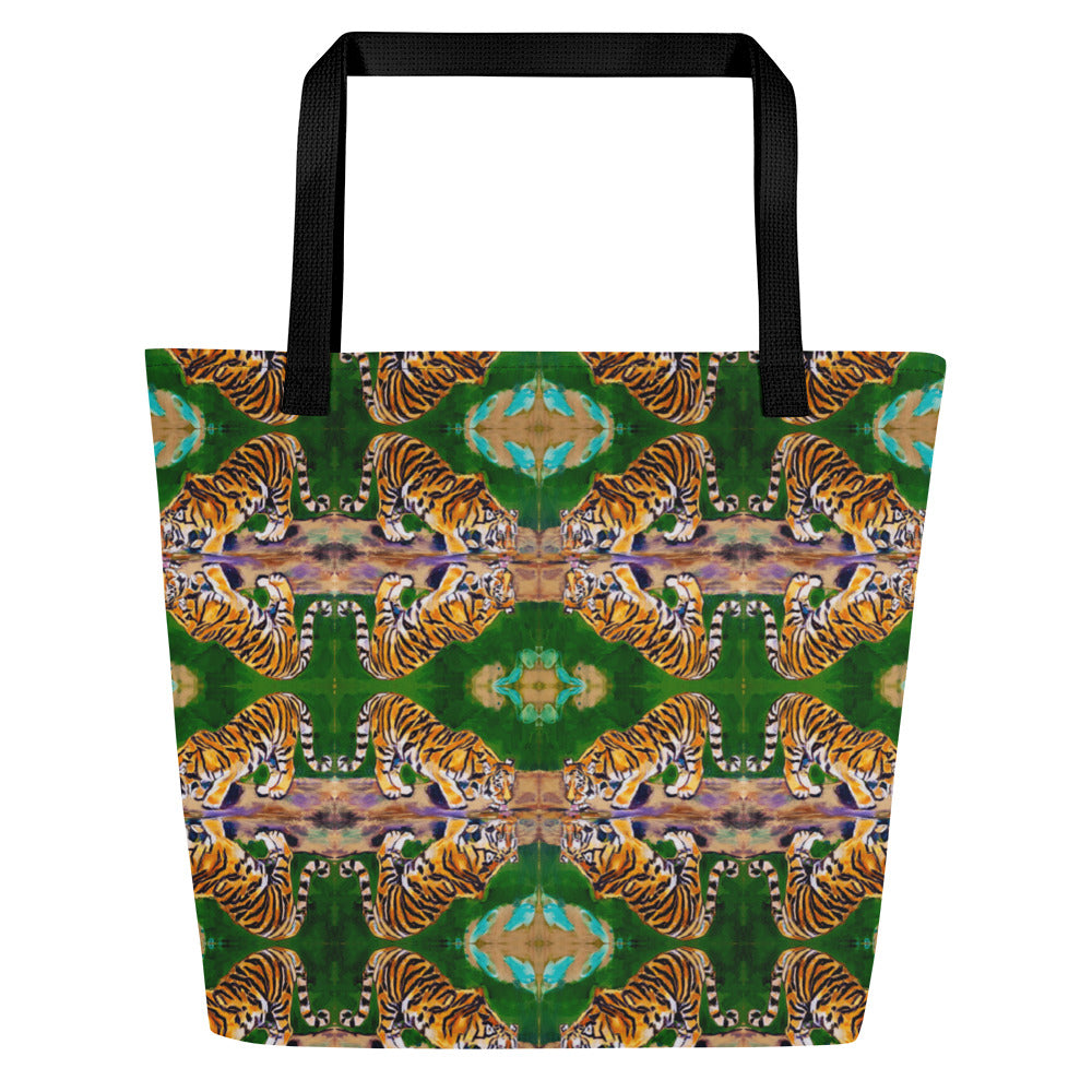 Tiger Reflections All-Over Print Large Tote Bag