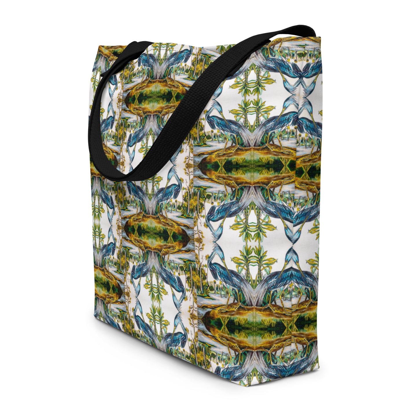 Blue Heron Reflections All-Over Print Large Tote Bag