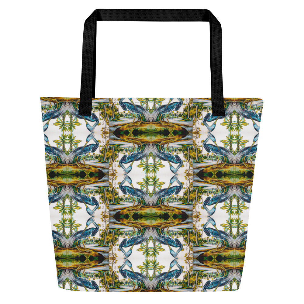 Blue Heron Reflections All-Over Print Large Tote Bag