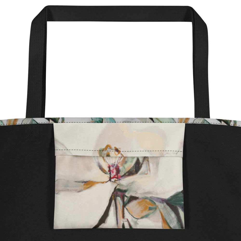 Neutral Magnolia All-Over Print Large Tote Bag