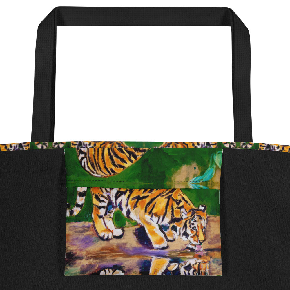 Tiger Reflections All-Over Print Large Tote Bag
