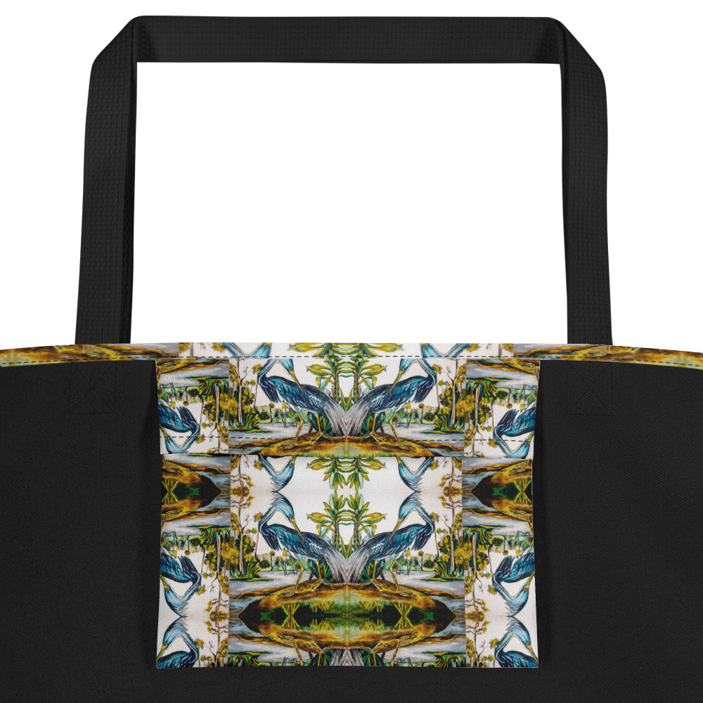 Blue Heron Reflections All-Over Print Large Tote Bag