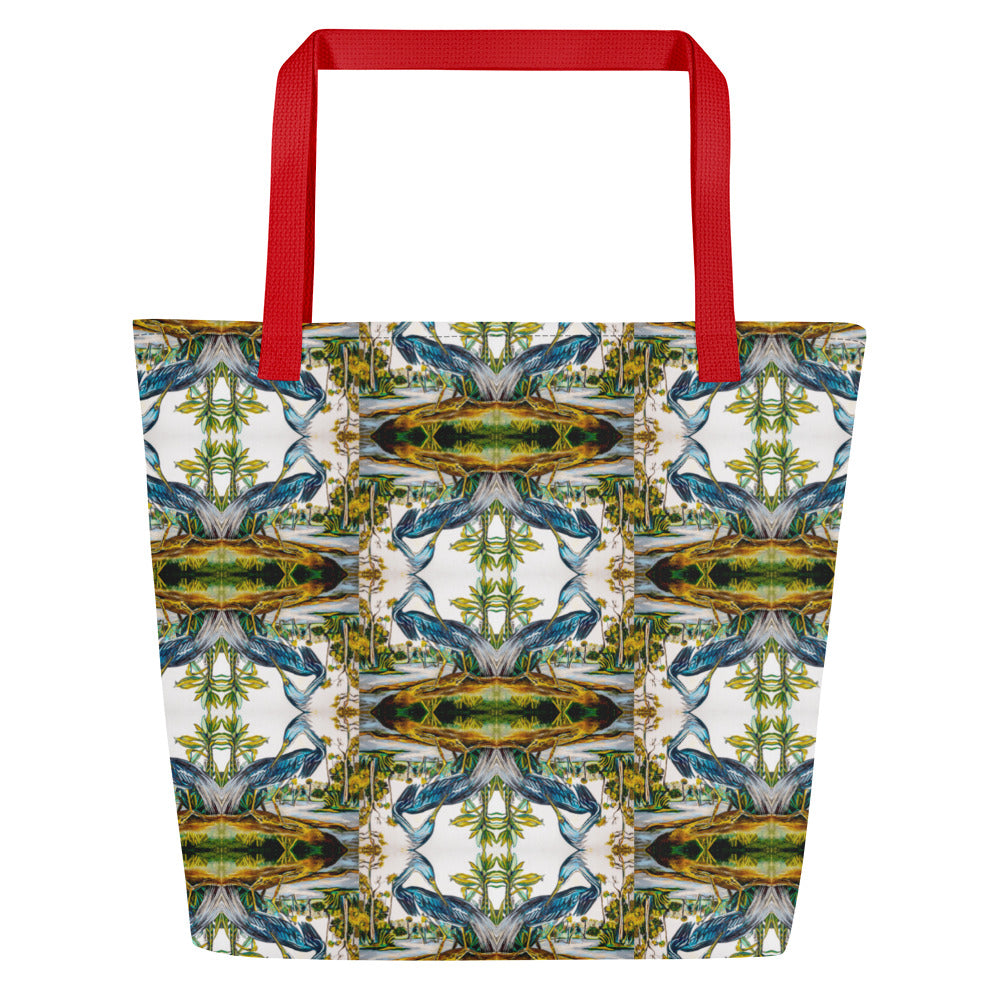 Blue Heron Reflections All-Over Print Large Tote Bag