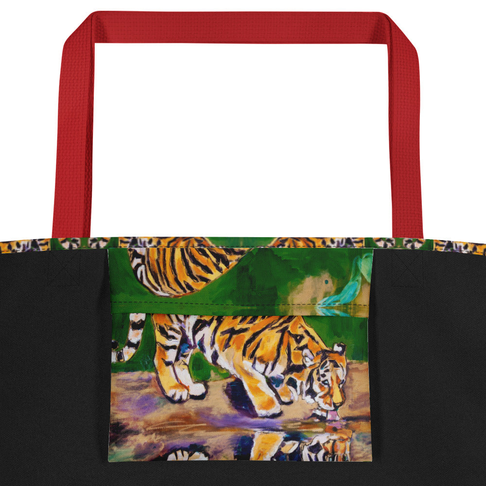 Tiger Reflections All-Over Print Large Tote Bag