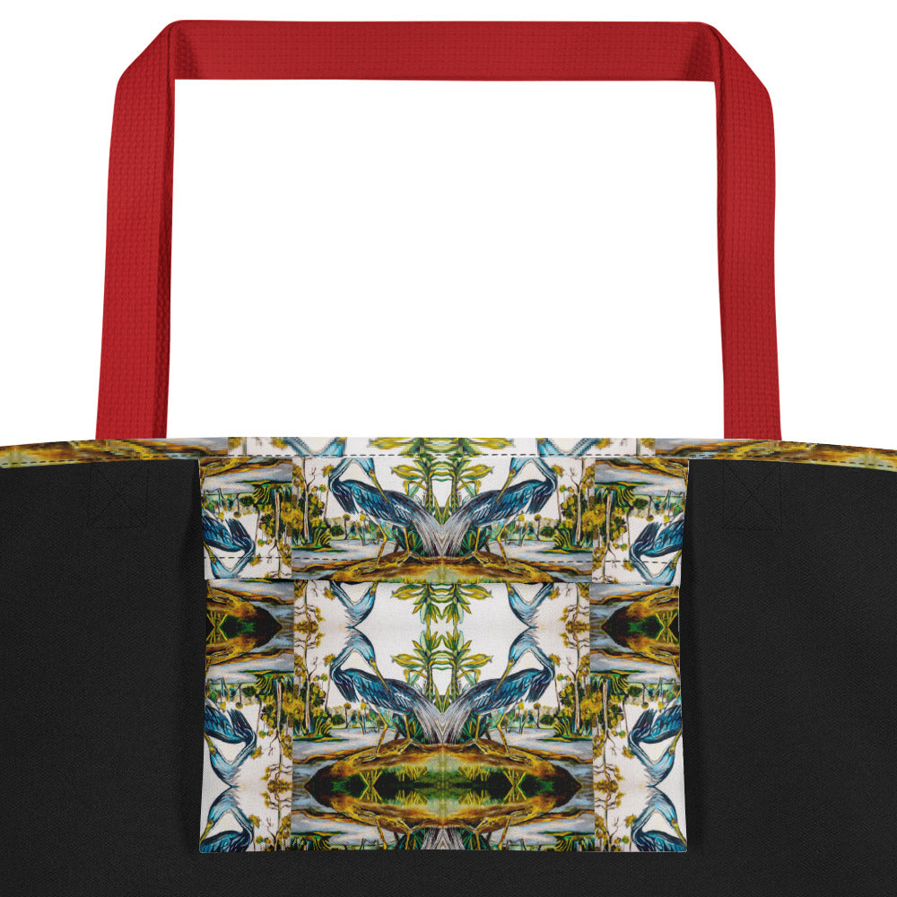 Blue Heron Reflections All-Over Print Large Tote Bag