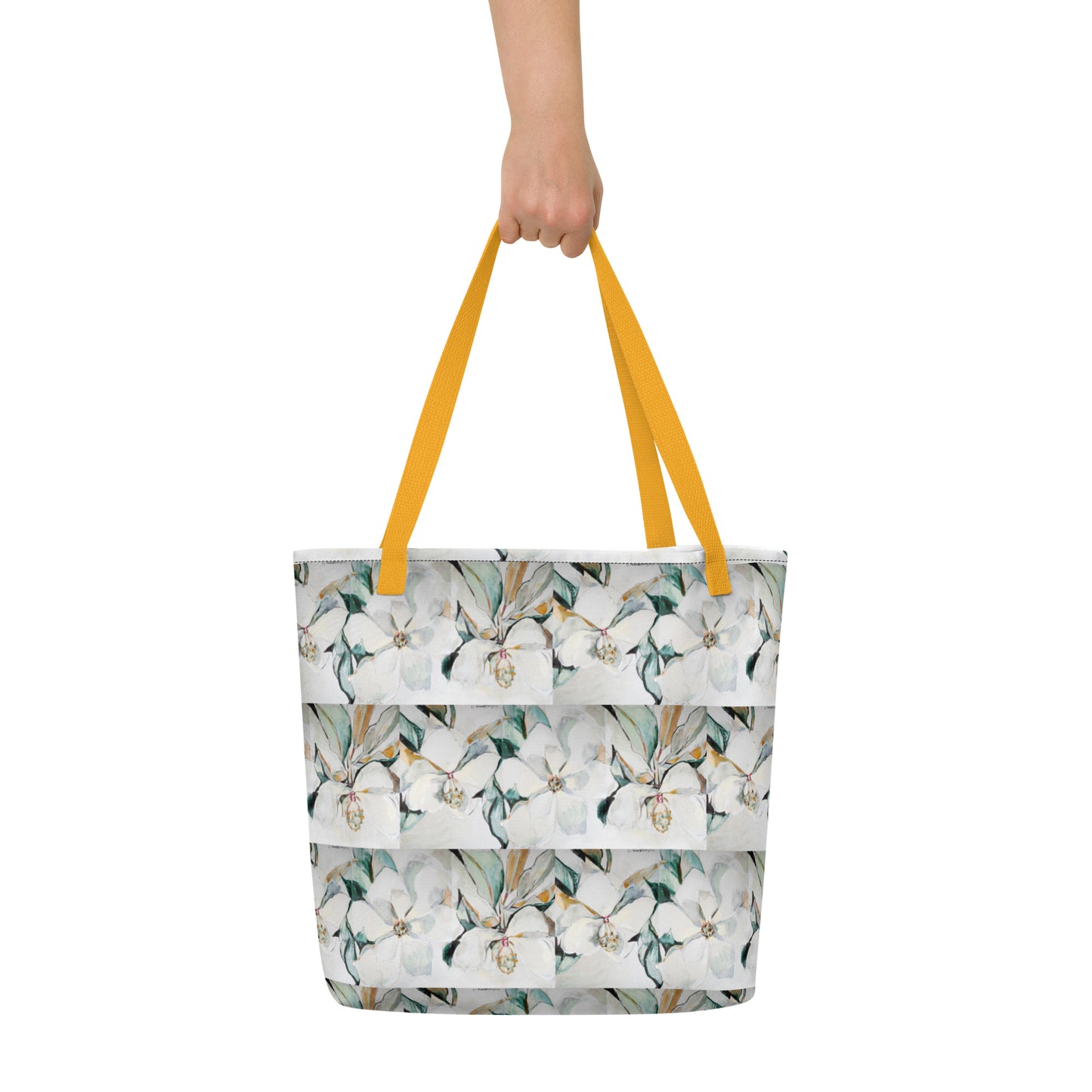 Neutral Magnolia All-Over Print Large Tote Bag