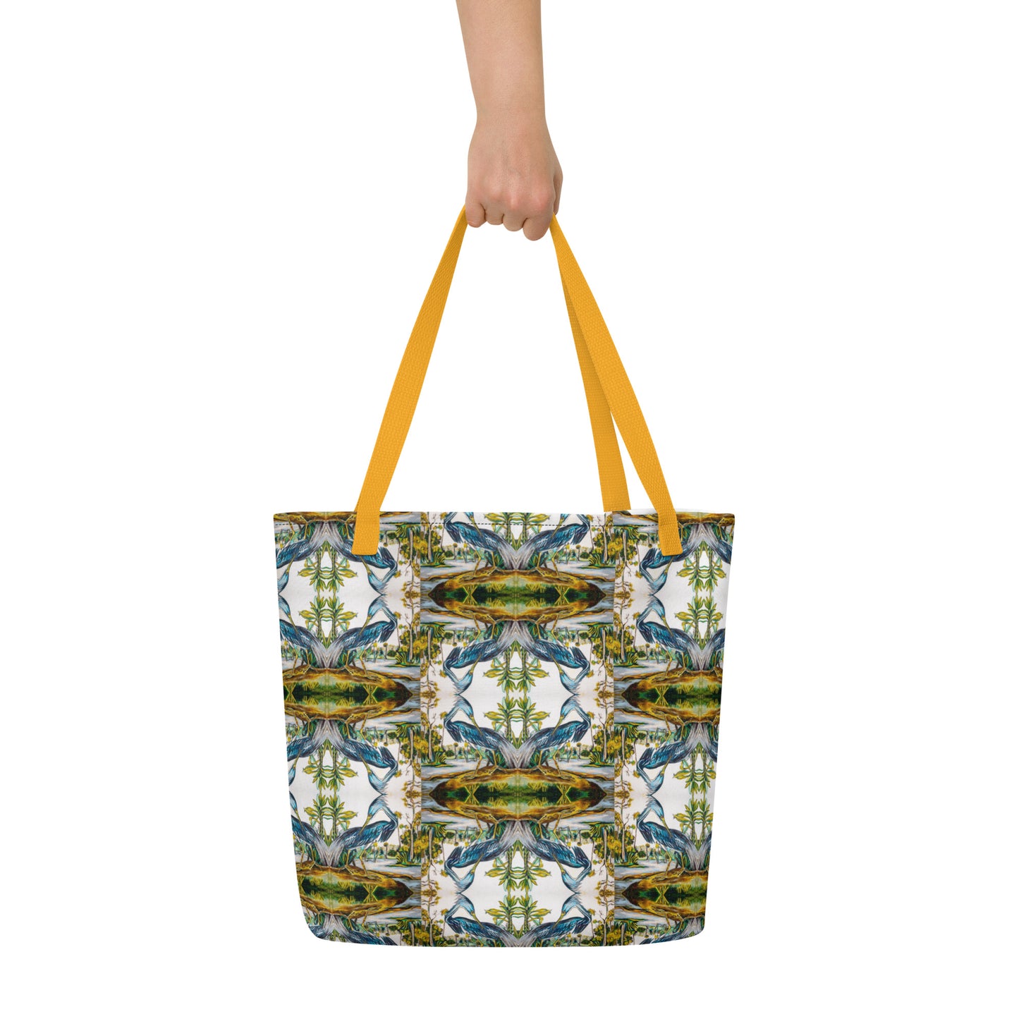 Blue Heron Reflections All-Over Print Large Tote Bag