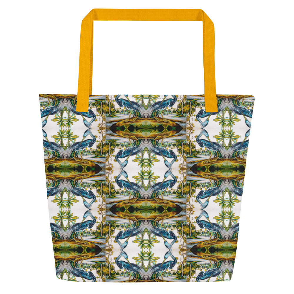 Blue Heron Reflections All-Over Print Large Tote Bag