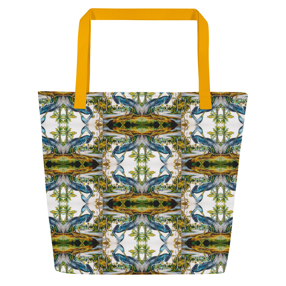Blue Heron Reflections All-Over Print Large Tote Bag