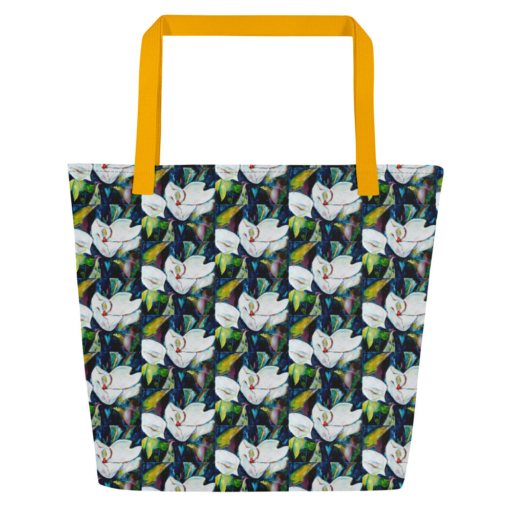 Magnolia and the Painted Bunting All-Over Print Large Tote Bag