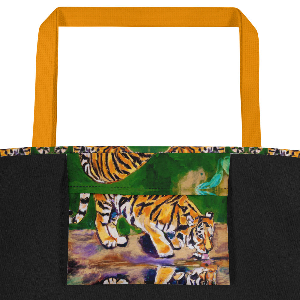 Tiger Reflections All-Over Print Large Tote Bag