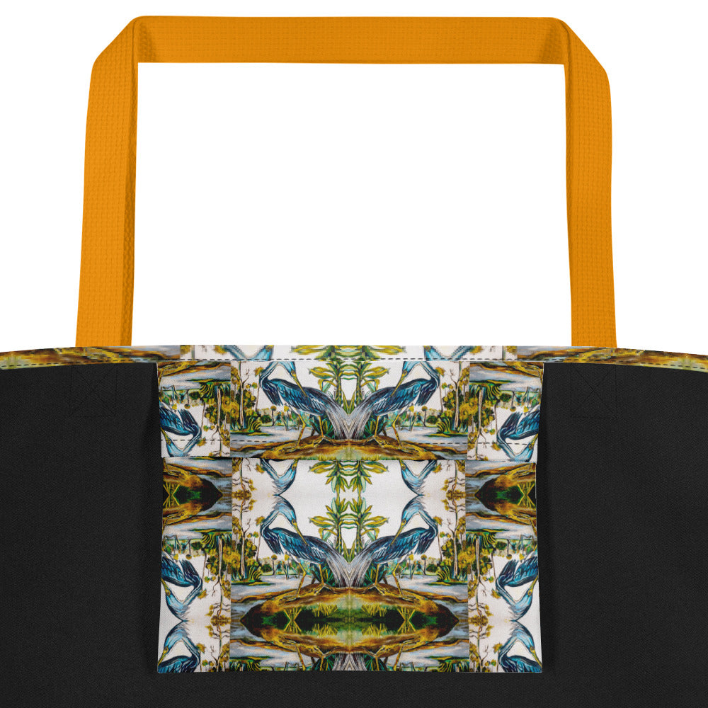 Blue Heron Reflections All-Over Print Large Tote Bag