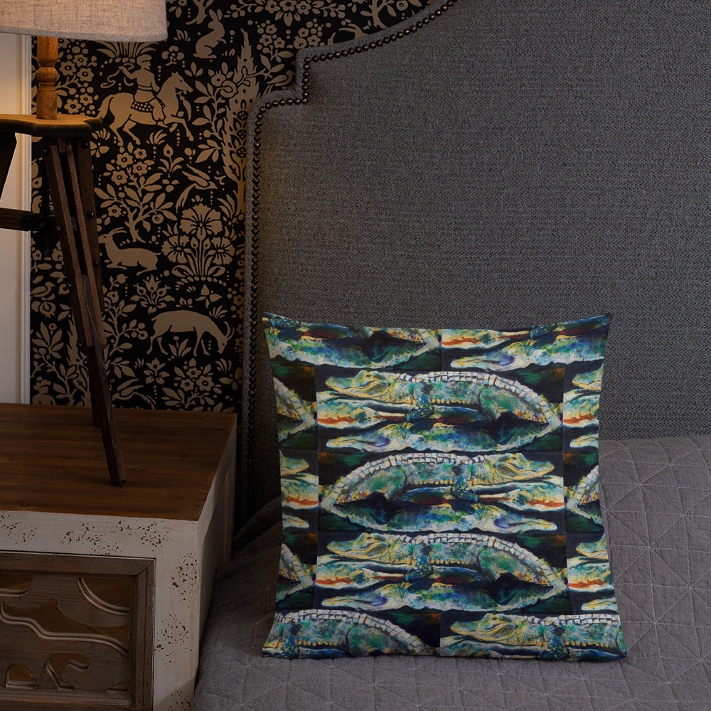 Psychedelic Gator Reflection Pattern Premium Pillow