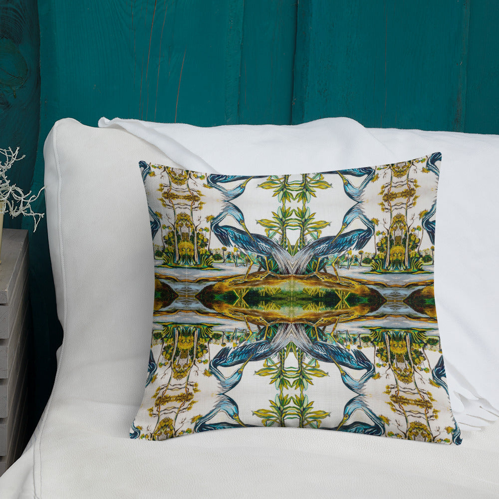 Blue Heron Pattern Premium Pillow