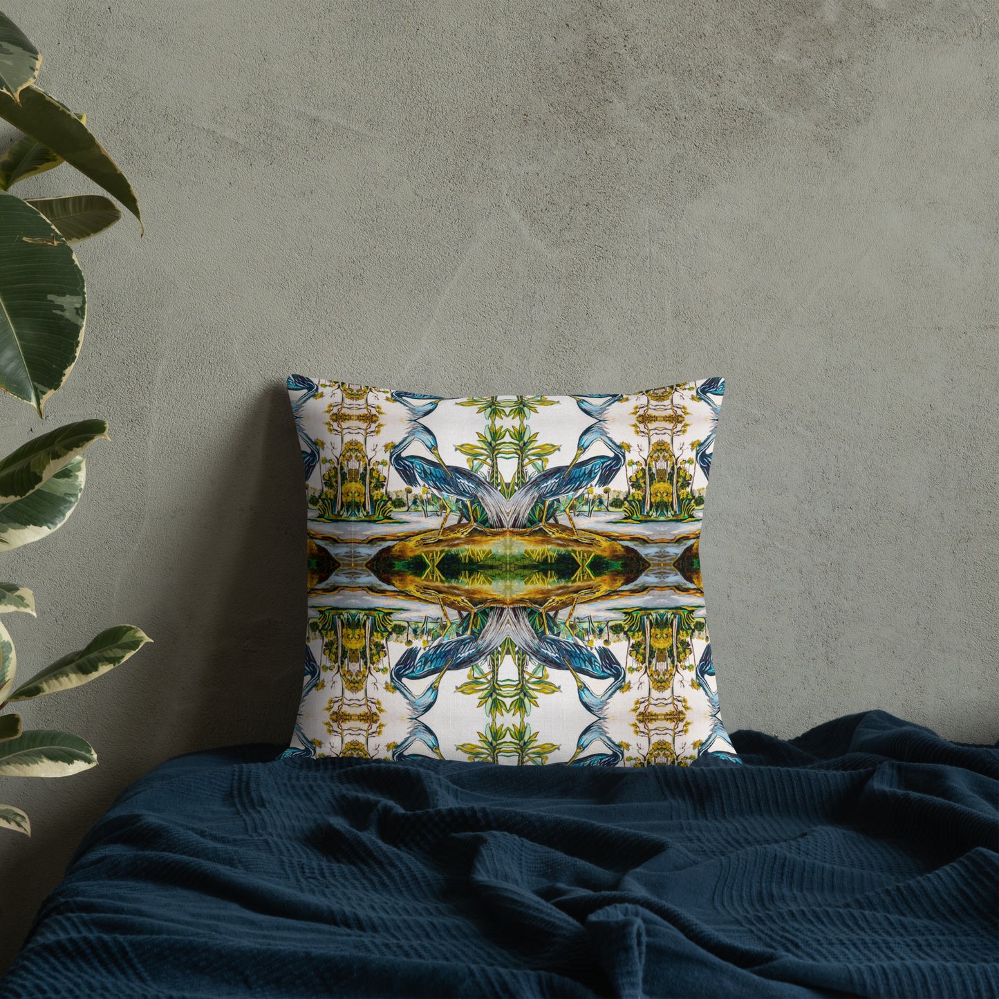 Blue Heron Pattern Premium Pillow