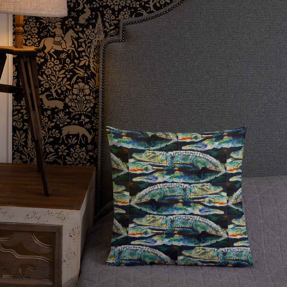 Psychedelic Gator Reflection Pattern Premium Pillow