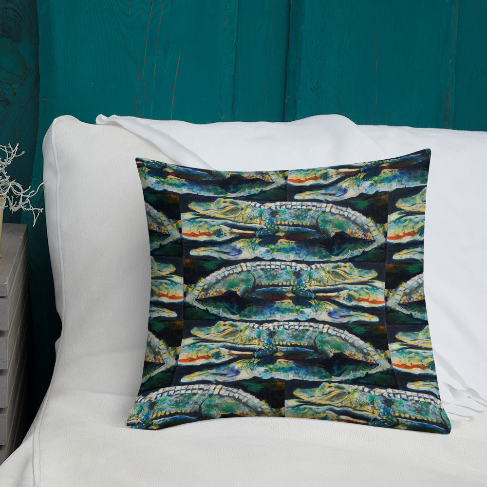 Psychedelic Gator Reflection Pattern Premium Pillow