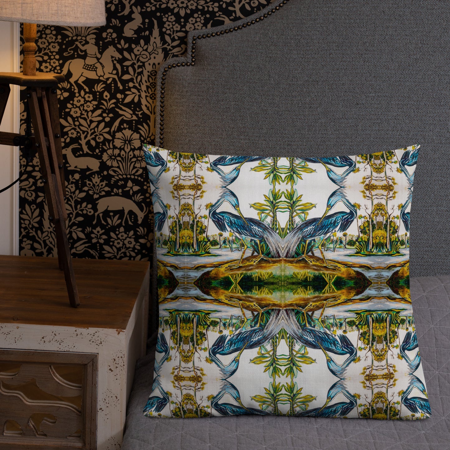 Blue Heron Pattern Premium Pillow