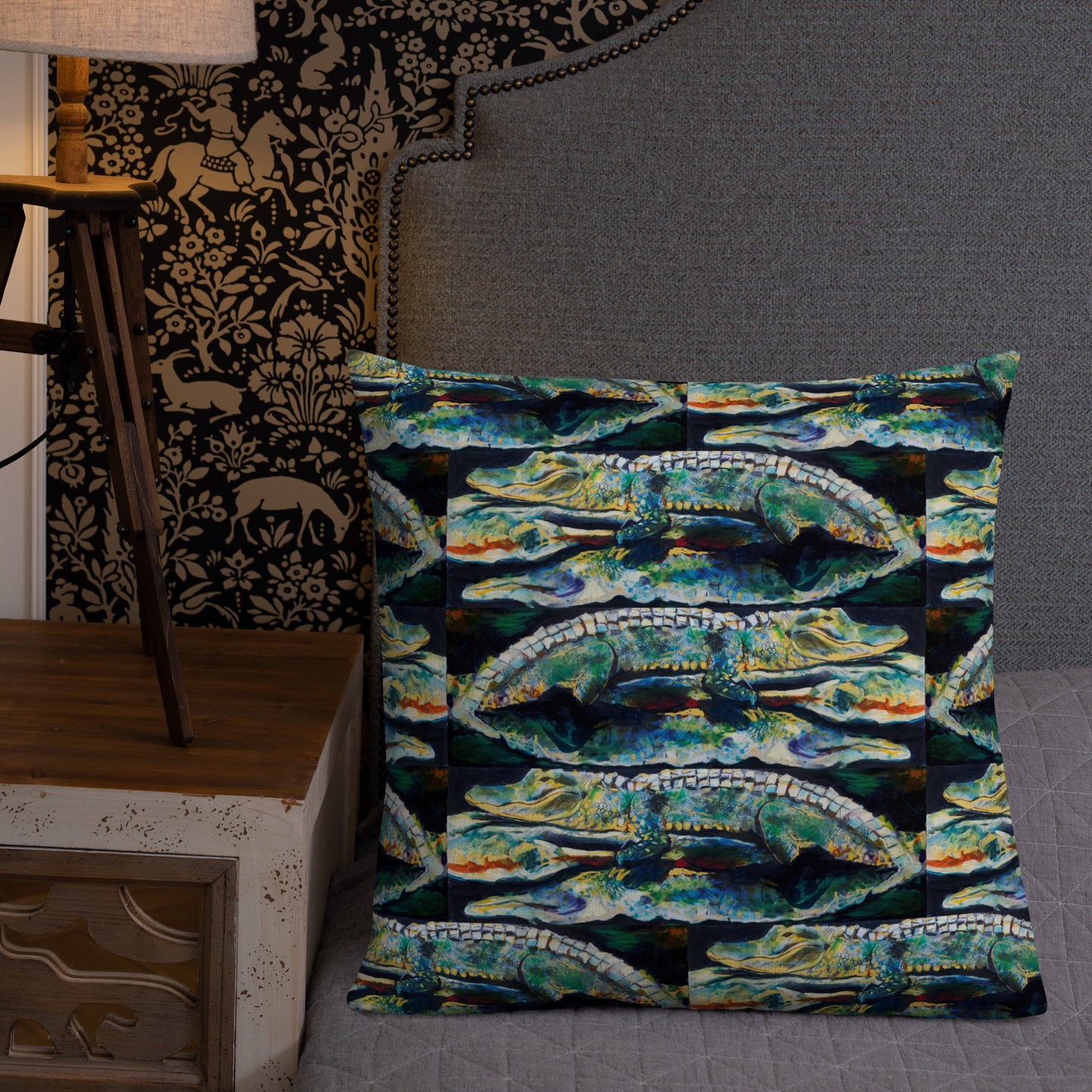 Psychedelic Gator Reflection Pattern Premium Pillow