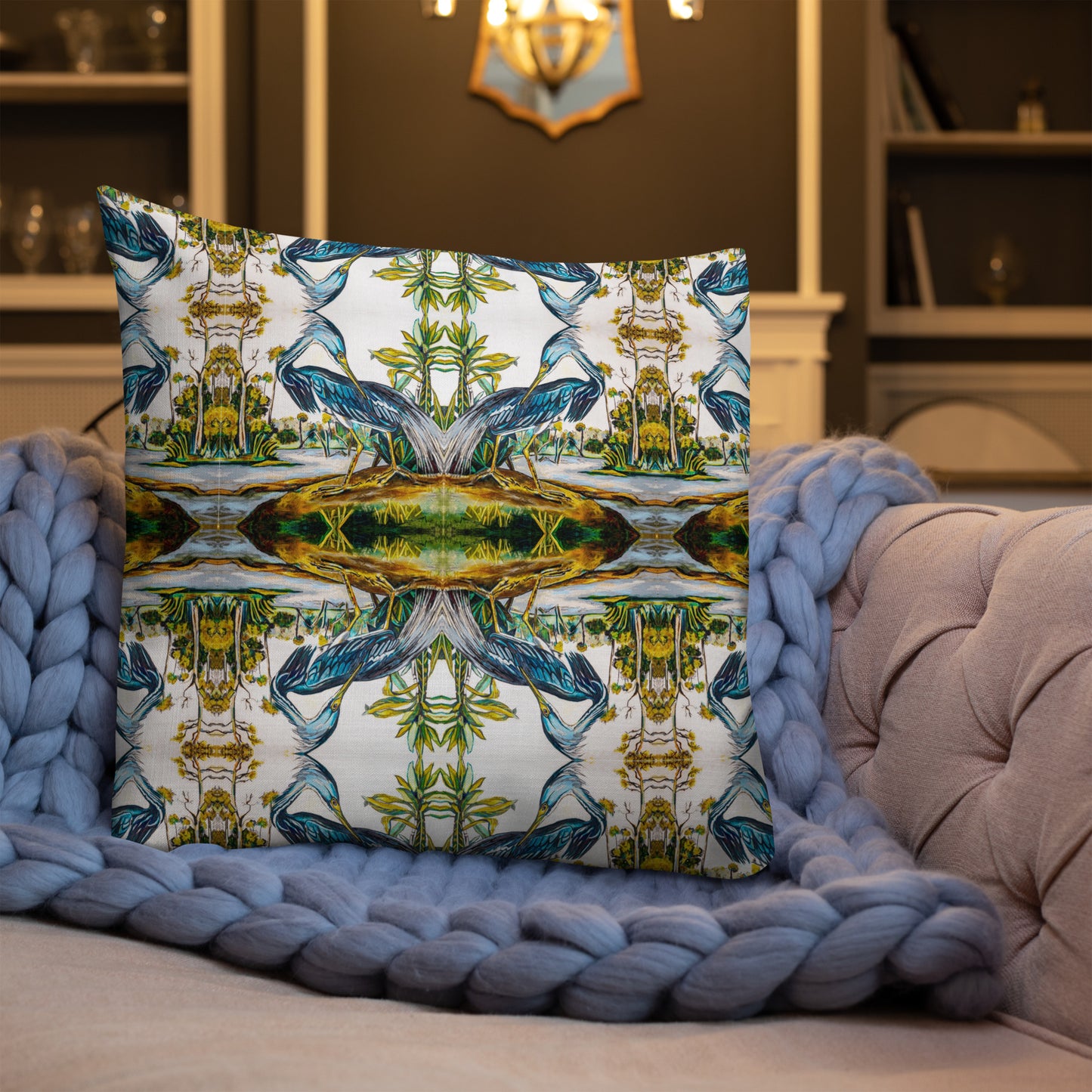 Blue Heron Pattern Premium Pillow