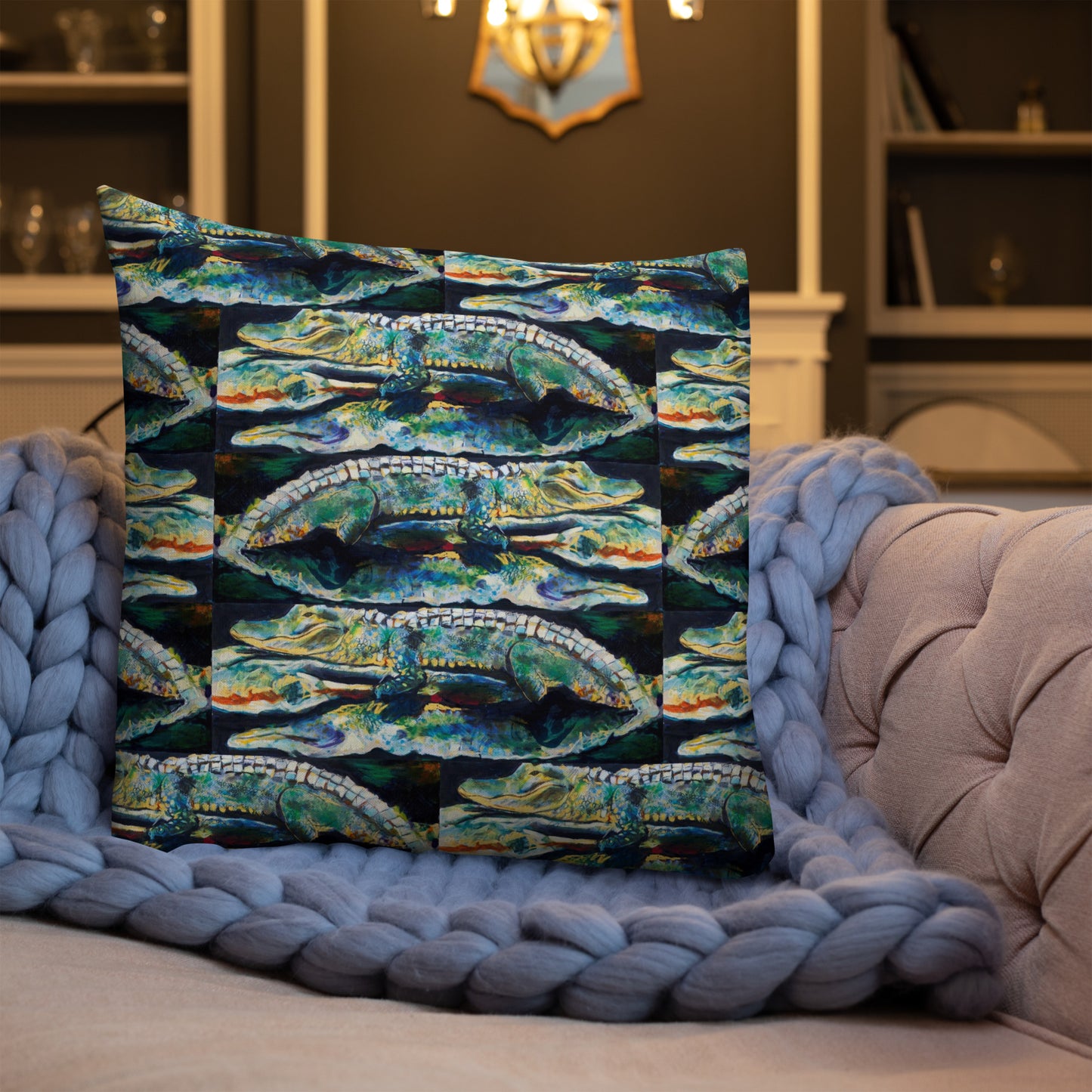 Psychedelic Gator Reflection Pattern Premium Pillow