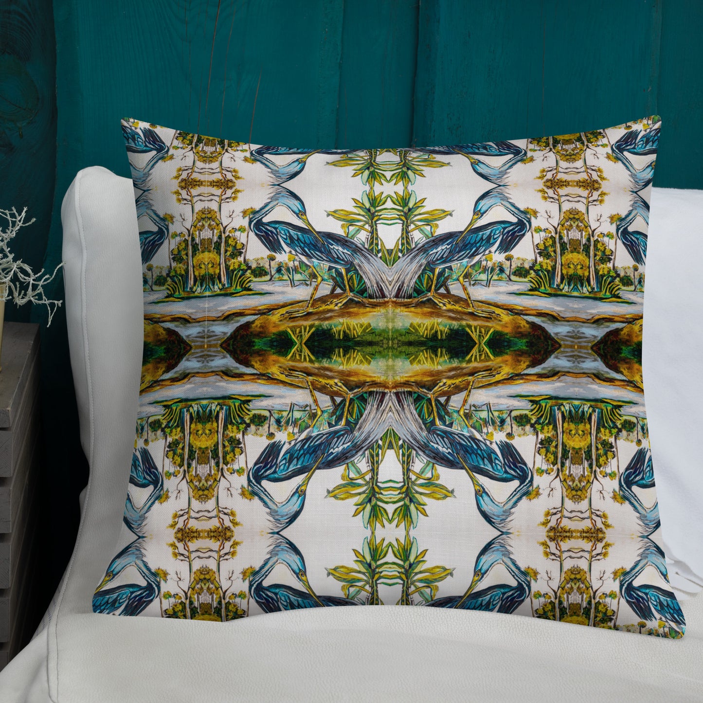 Blue Heron Pattern Premium Pillow