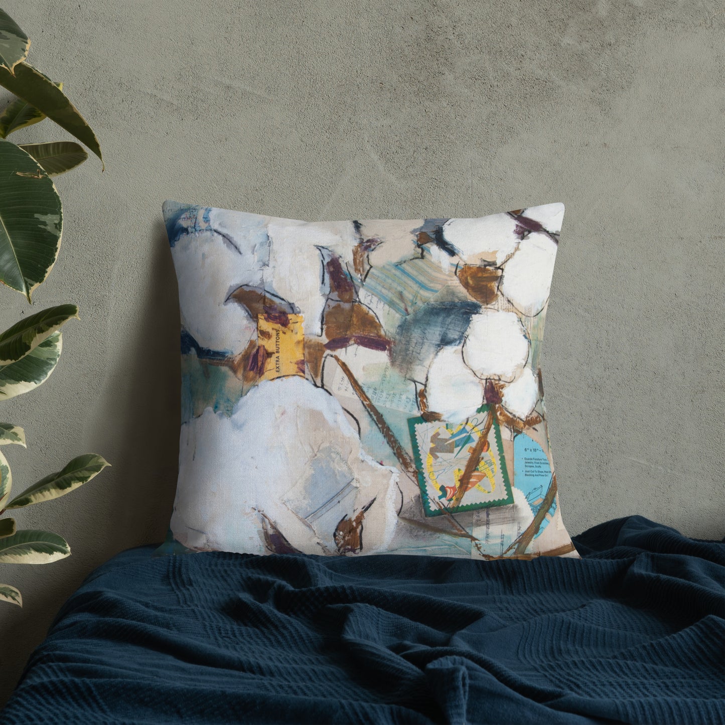 Vintage Cotton Collage Premium Pillow