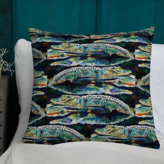 Psychedelic Gator Reflection Pattern Premium Pillow