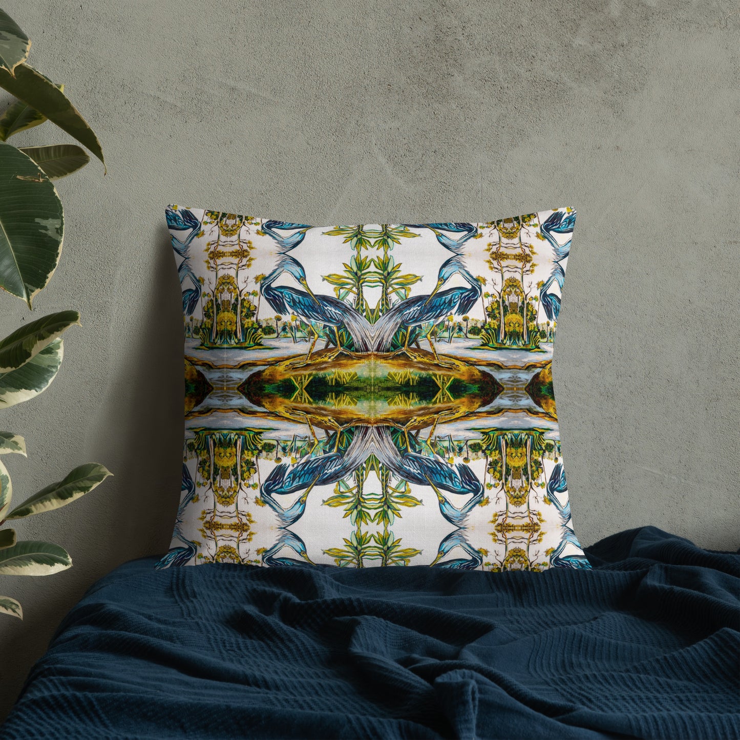 Blue Heron Pattern Premium Pillow