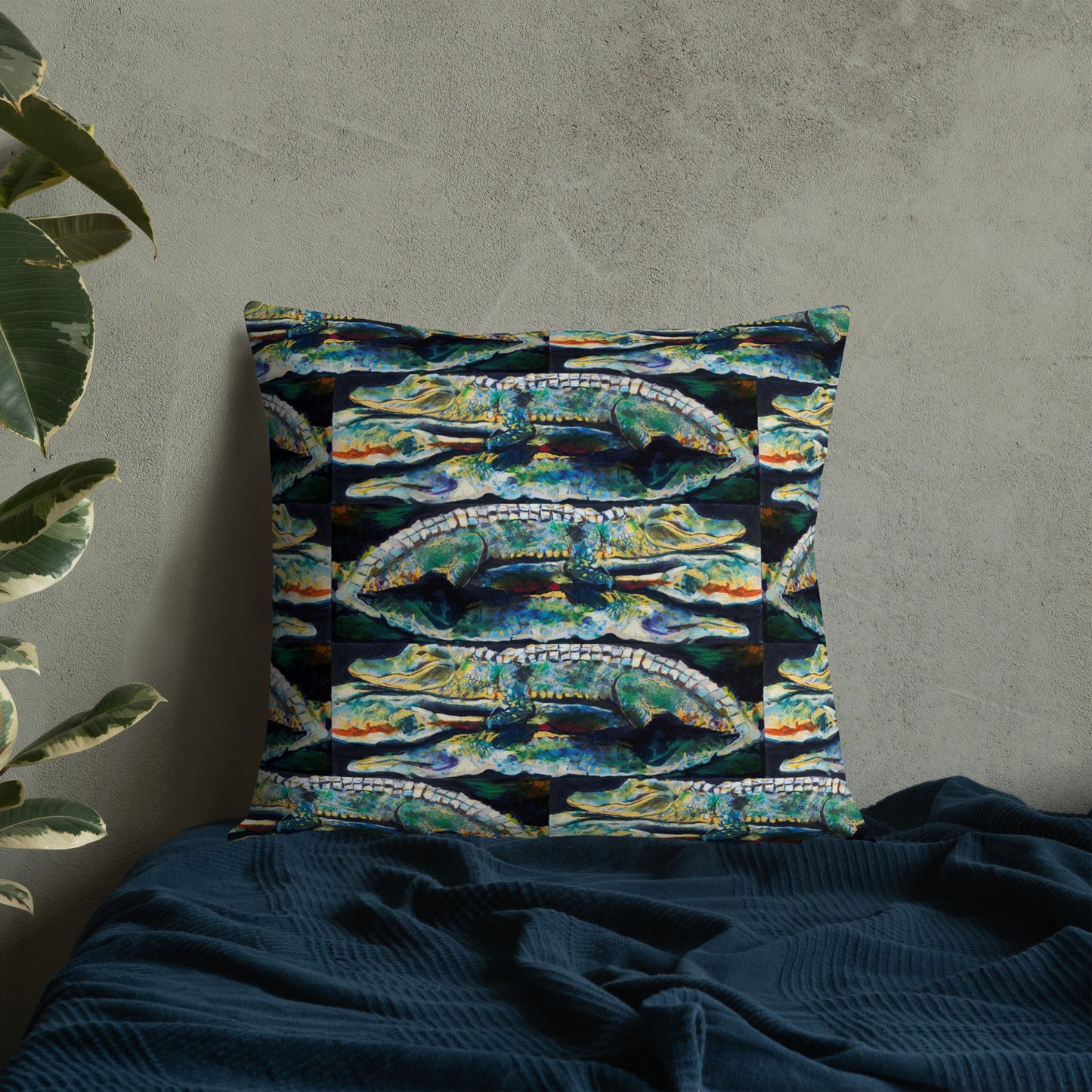 Psychedelic Gator Reflection Pattern Premium Pillow