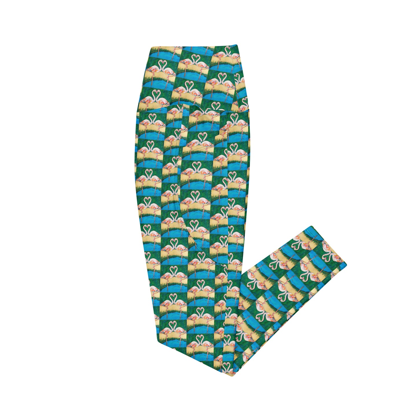 Flamingo Oasis Half Drop Pattern Crossover leggings with pockets