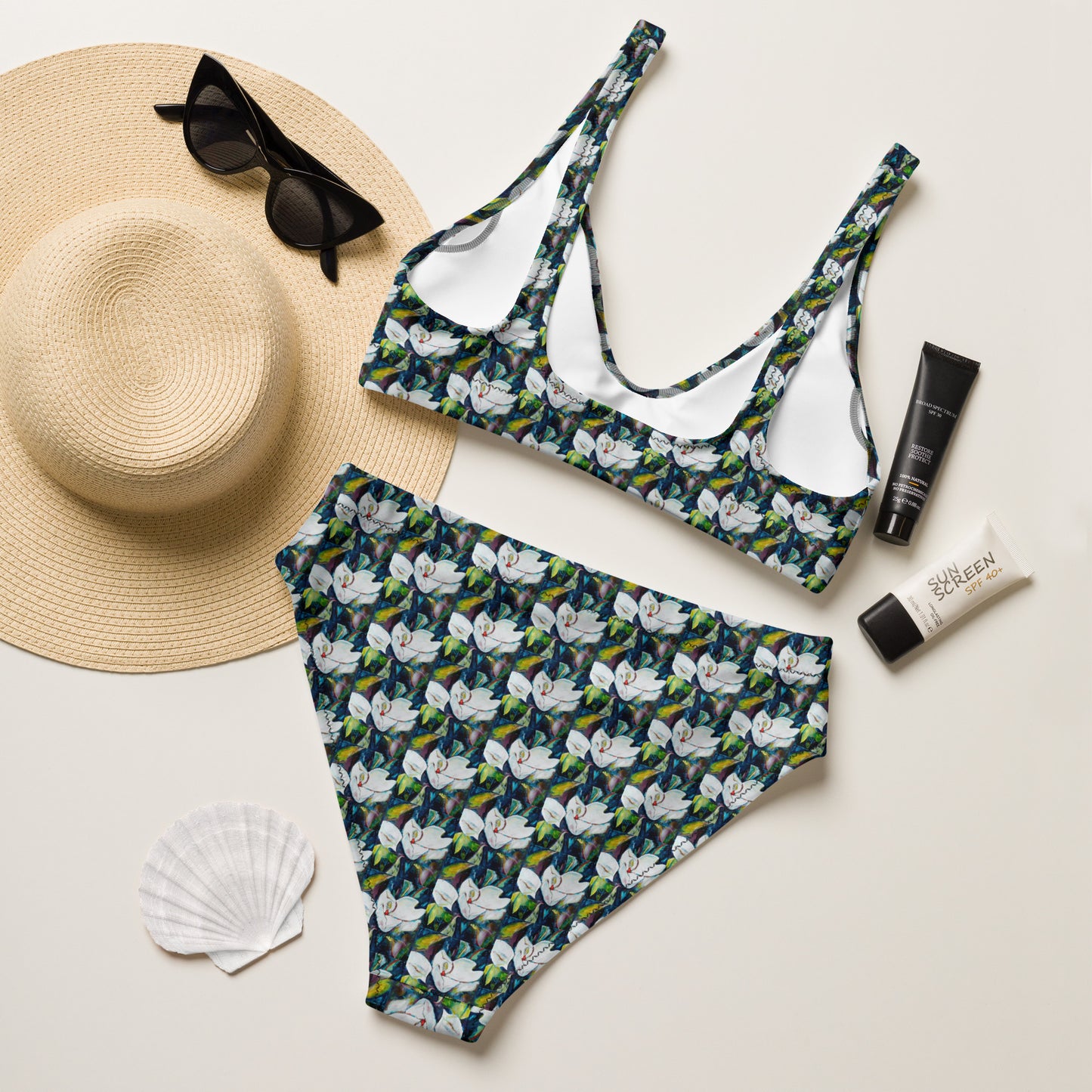Magnolia and the Painted Bunting Recycled high-waisted bikini