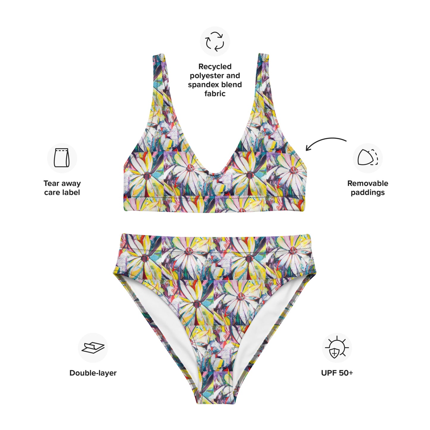 Zinnias Recycled high-waisted bikini