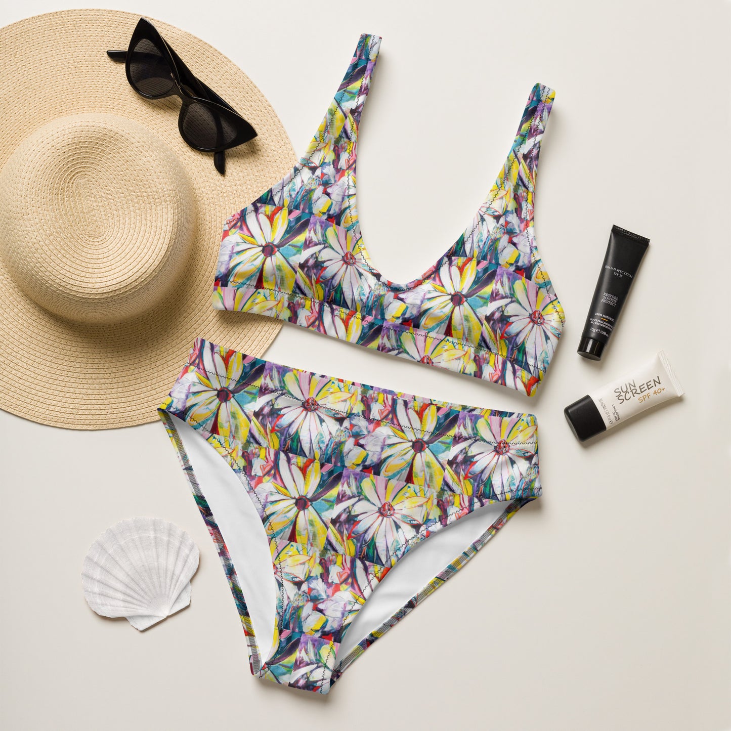 Zinnias Recycled high-waisted bikini