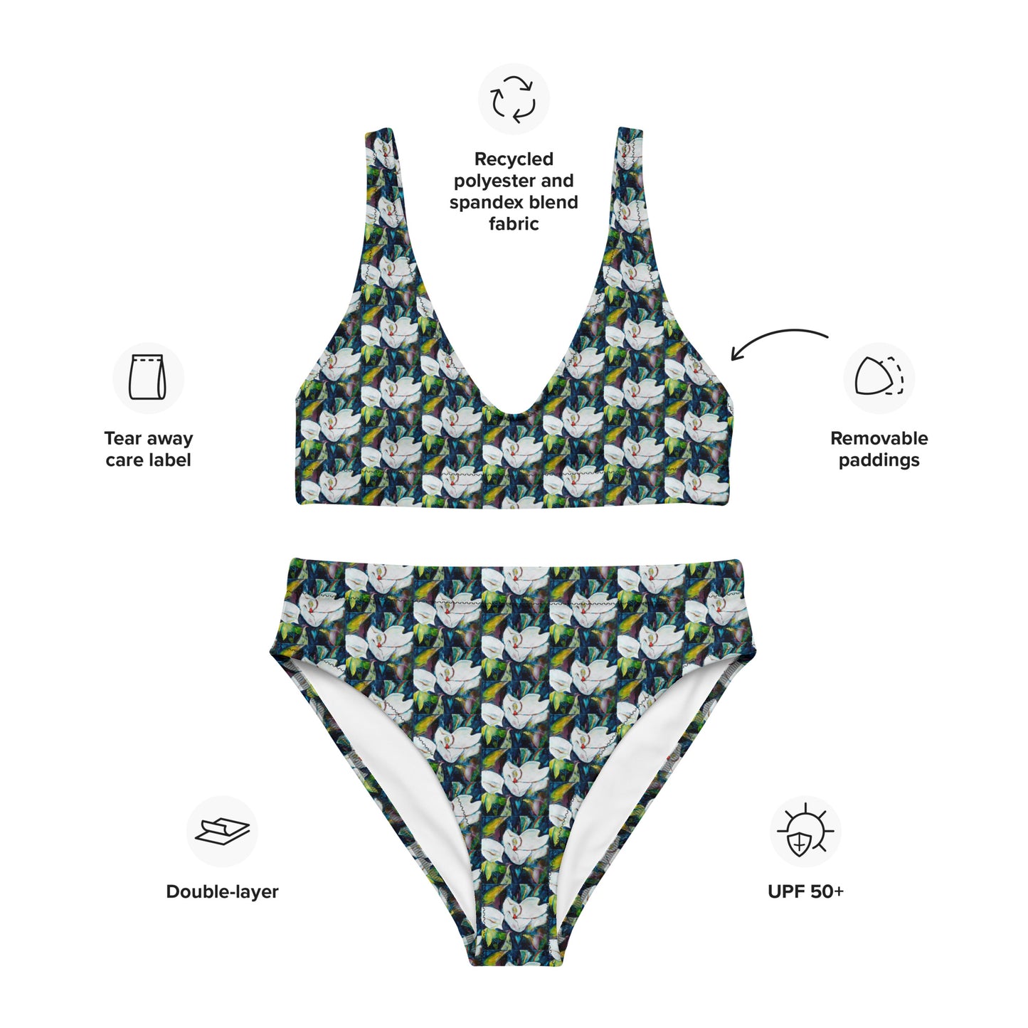 Magnolia and the Painted Bunting Recycled high-waisted bikini