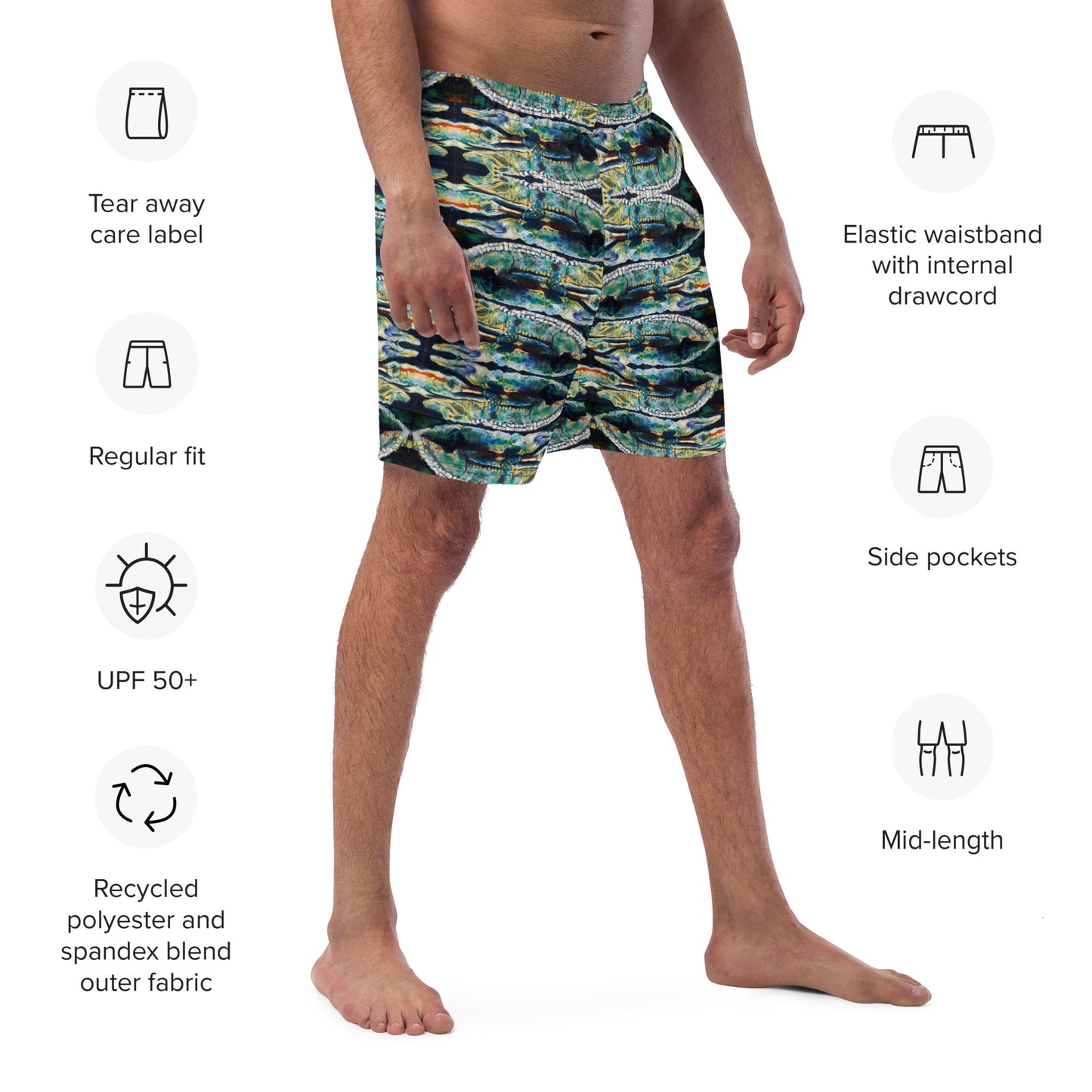 Psychedelic Gator Men's swim trunks