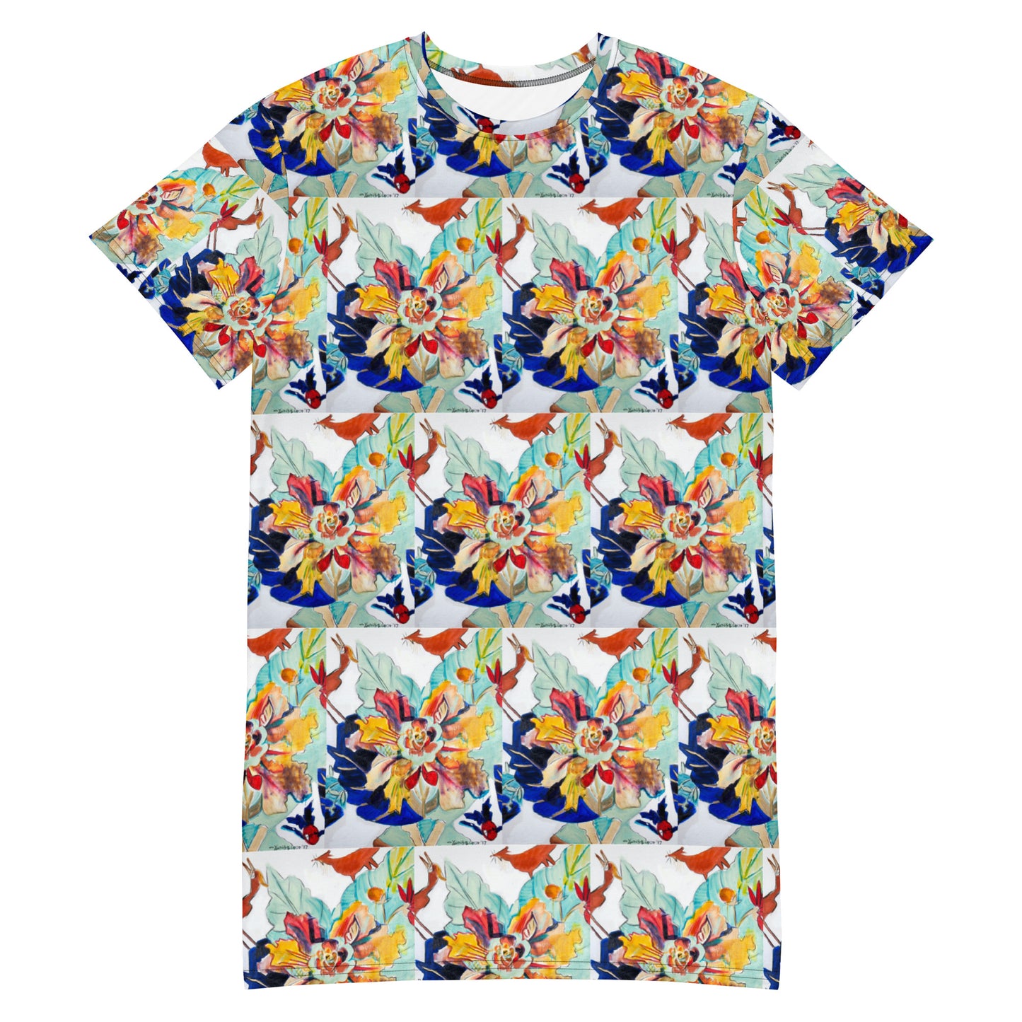 Tobacco Leaf with Animals T-shirt dress